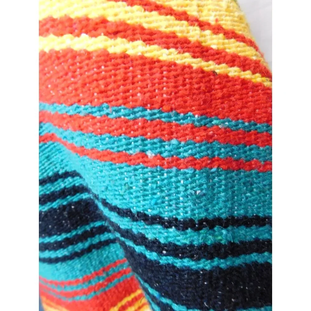 VTG Mexican Serape Blanket Rainbow Striped Boho Southwestern Fringe 74x52 Woven